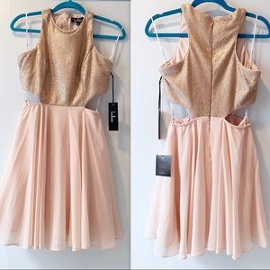 NWT Lulus blush sequined dress with cutouts